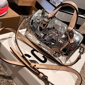 Michael Kors Metallic Silver and Beige Mini Bag
